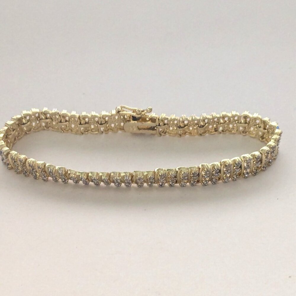 FAS Thai Diamond Chip Prong Set Gold Tone Bracelet